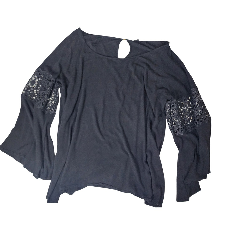 Charlotte Russe Plus Black Bell Sleeve Crochet Lace Sequin Blouse FS7048P 2X